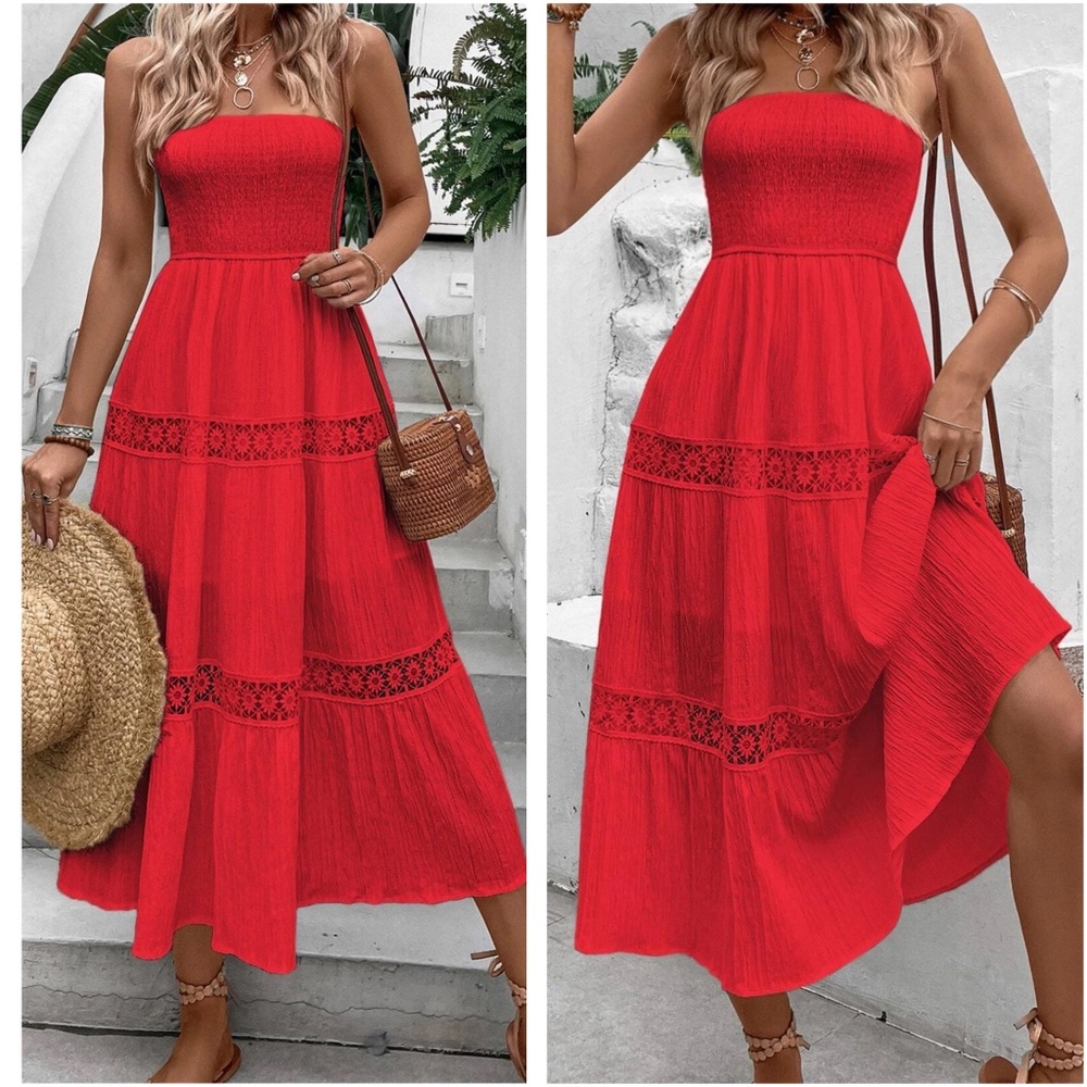 Floral Lace Shirred Bodice Tube Maxi Dress - Picture 5 of 8